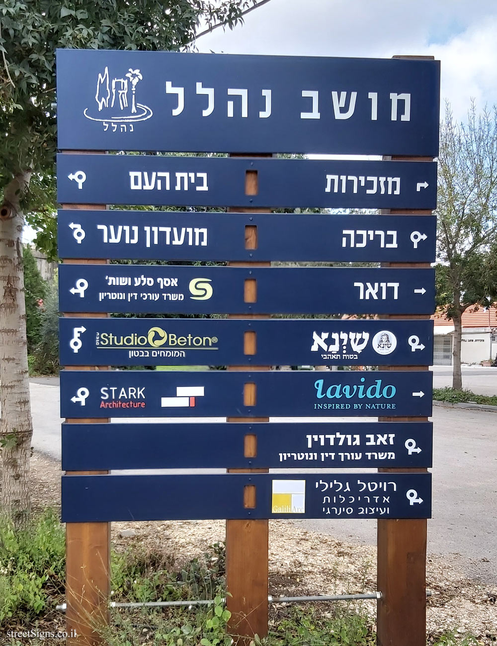 Nahalal - a direction sign for sites and businesses in the moshav