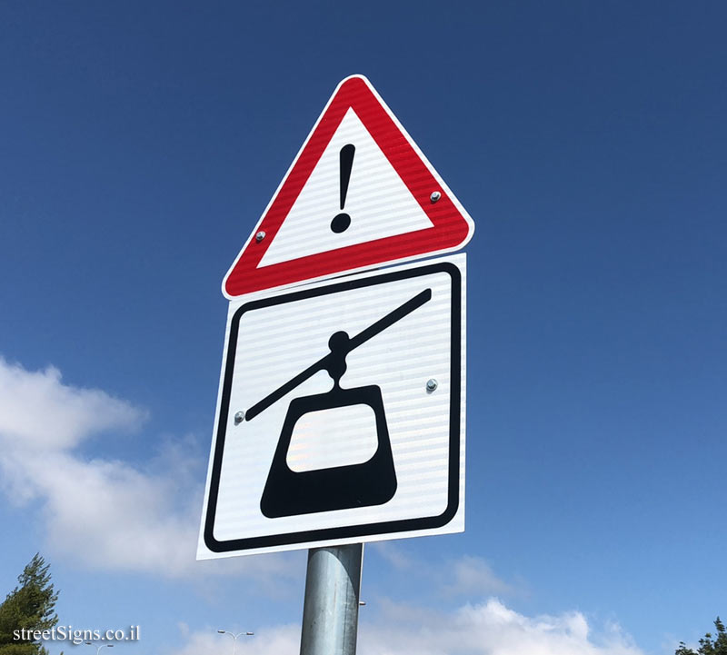 Nesher - warning sign on the cable car between the check-post and the University of Haifa