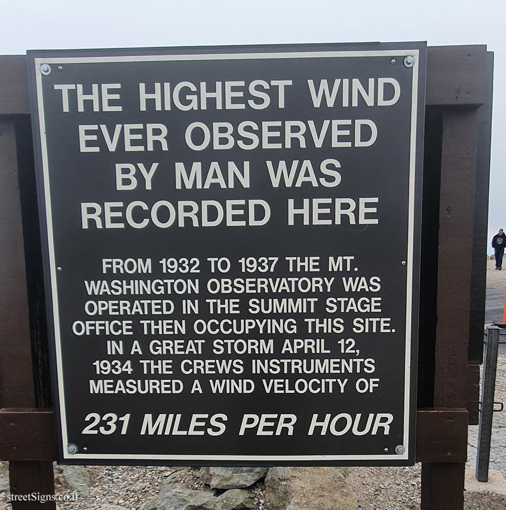 Mount Washington - Mark a point with a peak of wind speed