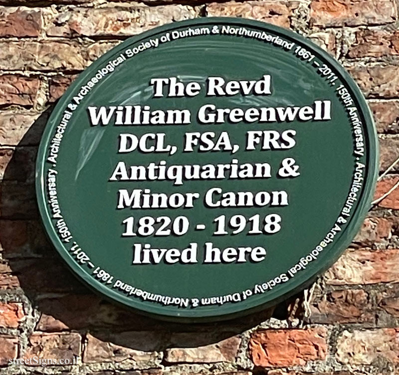 Durham - A memorial plaque where the archaeologist William Greenwell lived
