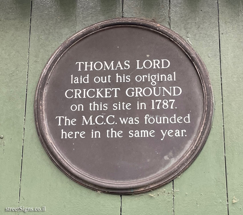 London - A board indicating the establishment of the Marylebone Cricket Ground