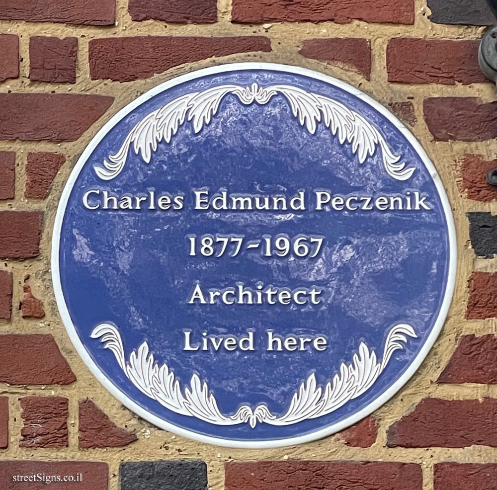 London - A memorial plaque in the place where the architect Charles Edmund Peczenik lived