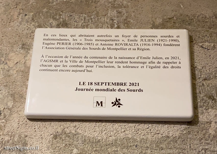 Montpellier - A memorial plaque on the site of the Montpellier Deaf Association