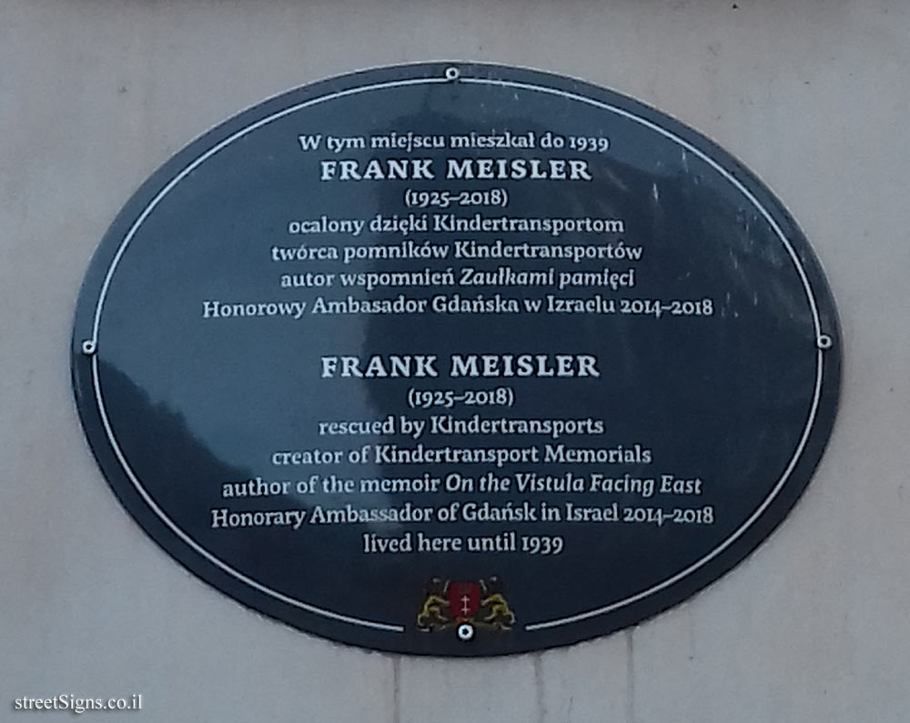 Gdansk - a memorial plaque where Frank Meisler lived