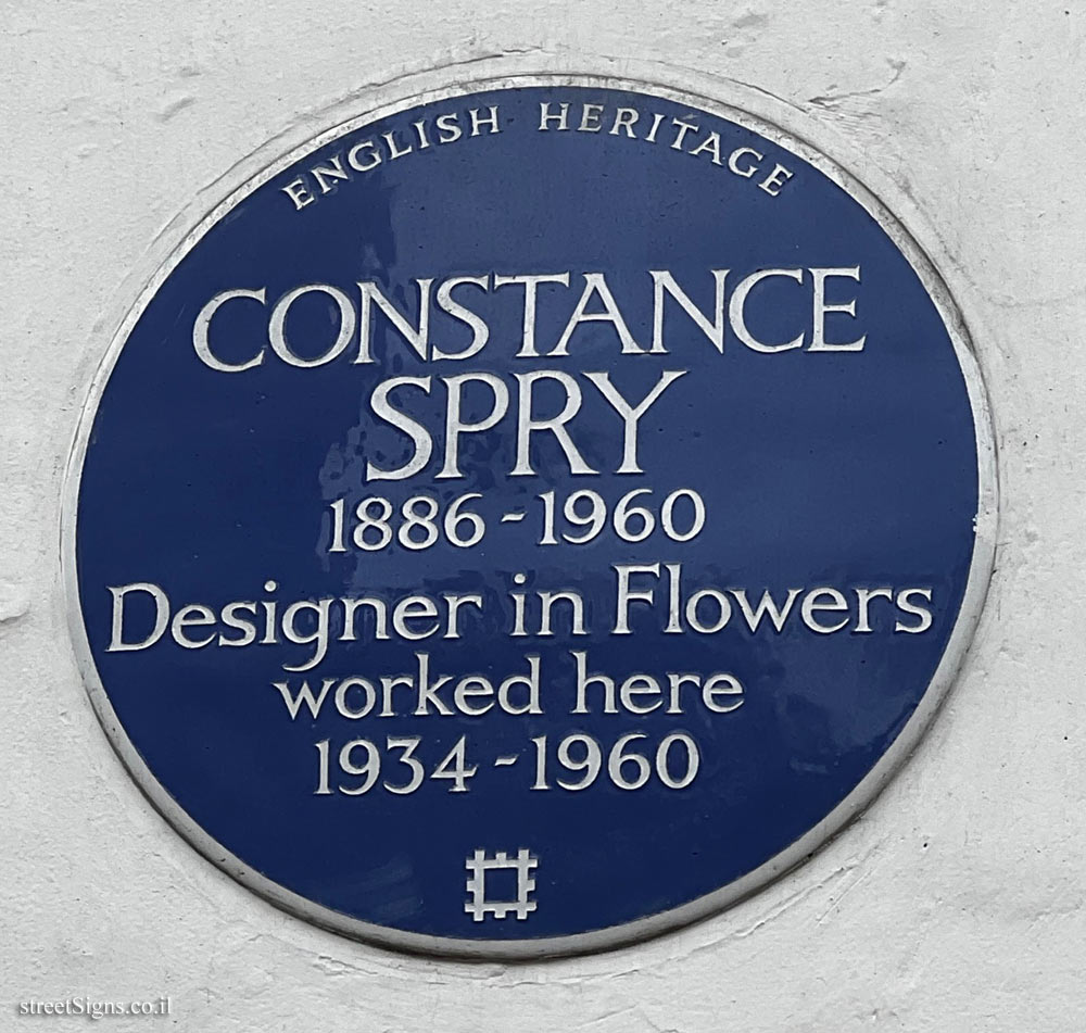 London - A commemorative plaque in the flower shop of Constance Spry