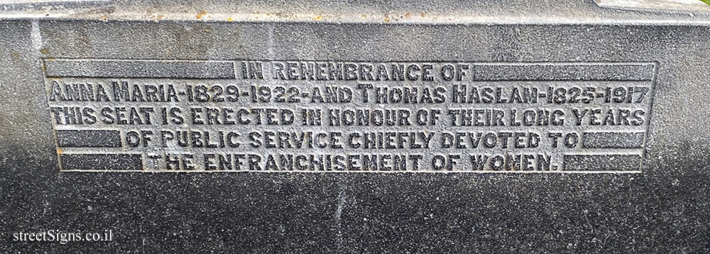 Dublin - A memorial bench for Anna and Thomas Haslam