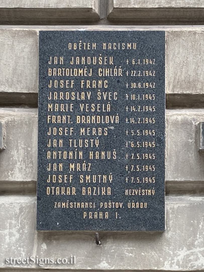 Prague - A memorial plaque to the postal workers who were murdered in World War II