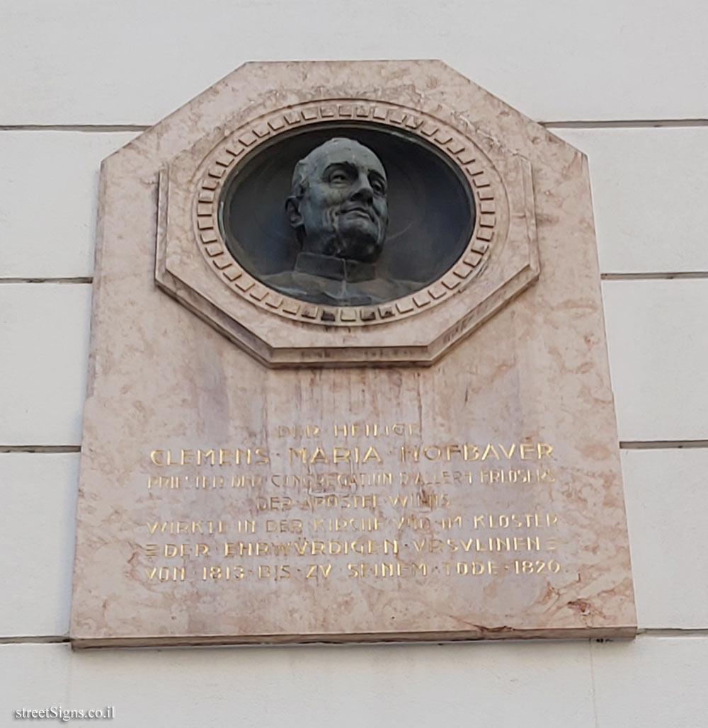 Vienna - A memorial plaque to priest Clement Mary Hofbauer