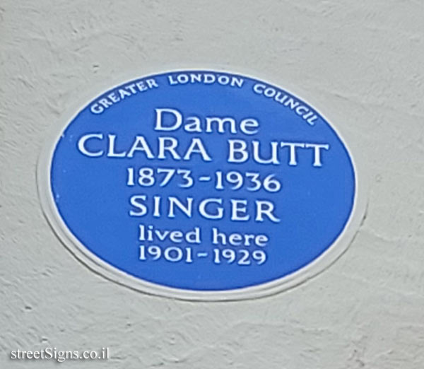 London - A memorial plaque where the singer Clara Butt lived