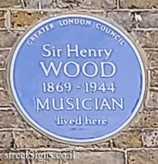 London - A memorial plaque where the conductor Henry Wood lived