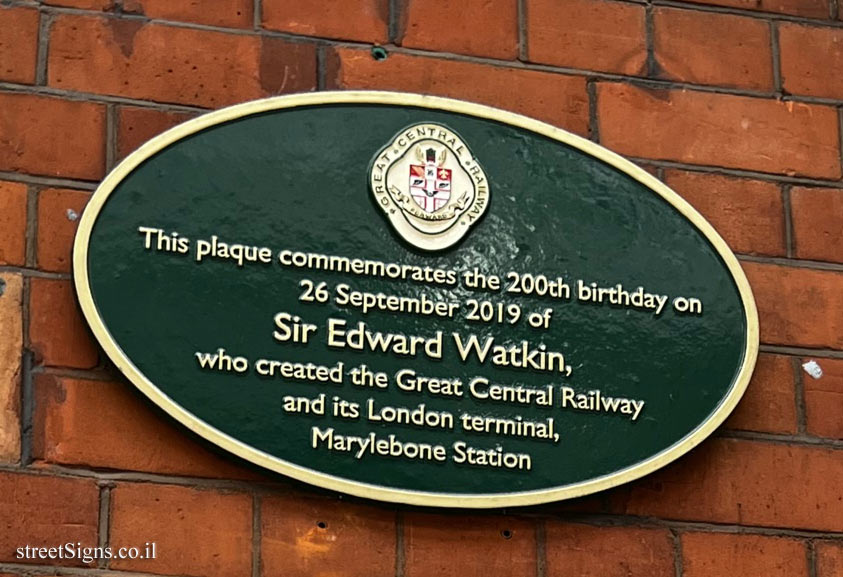 London - Commemorative sign for Edward Watkin, founder of the Great Central Railway