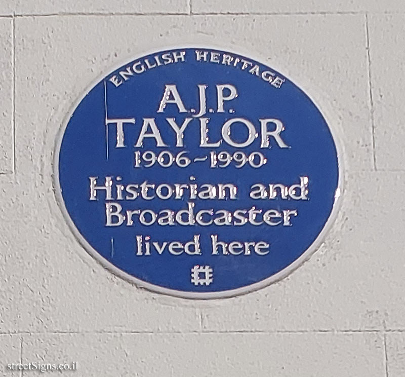 London - Commemorative plaque where the historian A. J. P. Taylor lived
