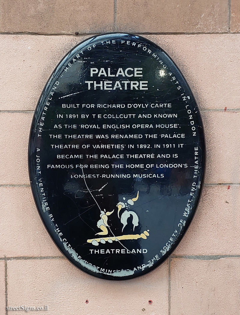 London - Commemorative plaque at the Palace Theater