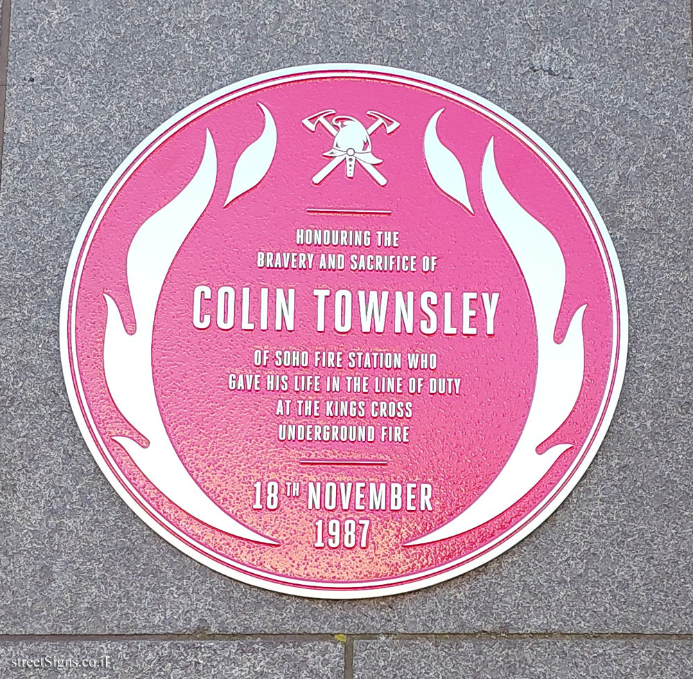 London - A sign commemorating firefighter Colin Townsley who perished while putting out a fire
