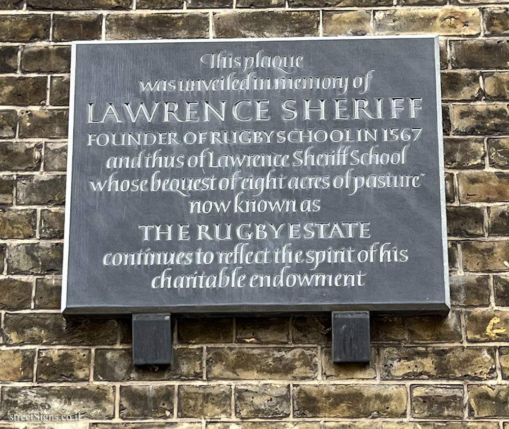 London - A plaque in memory of Lawrence Sheriff, founder of the Rugby School