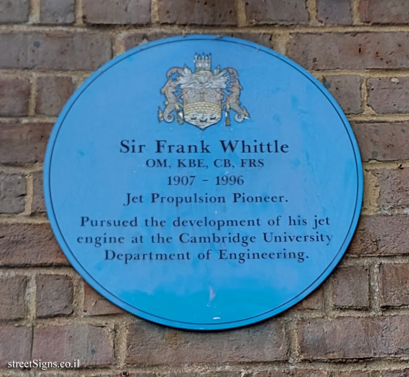 Cambridge - Commemorative sign for the inventor of the turbojet engine Frank Whittle