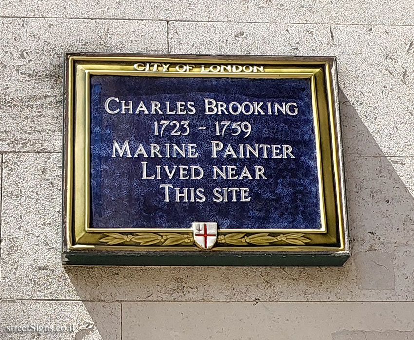 London - A commemorative sign where the painter Charles Brooking lived