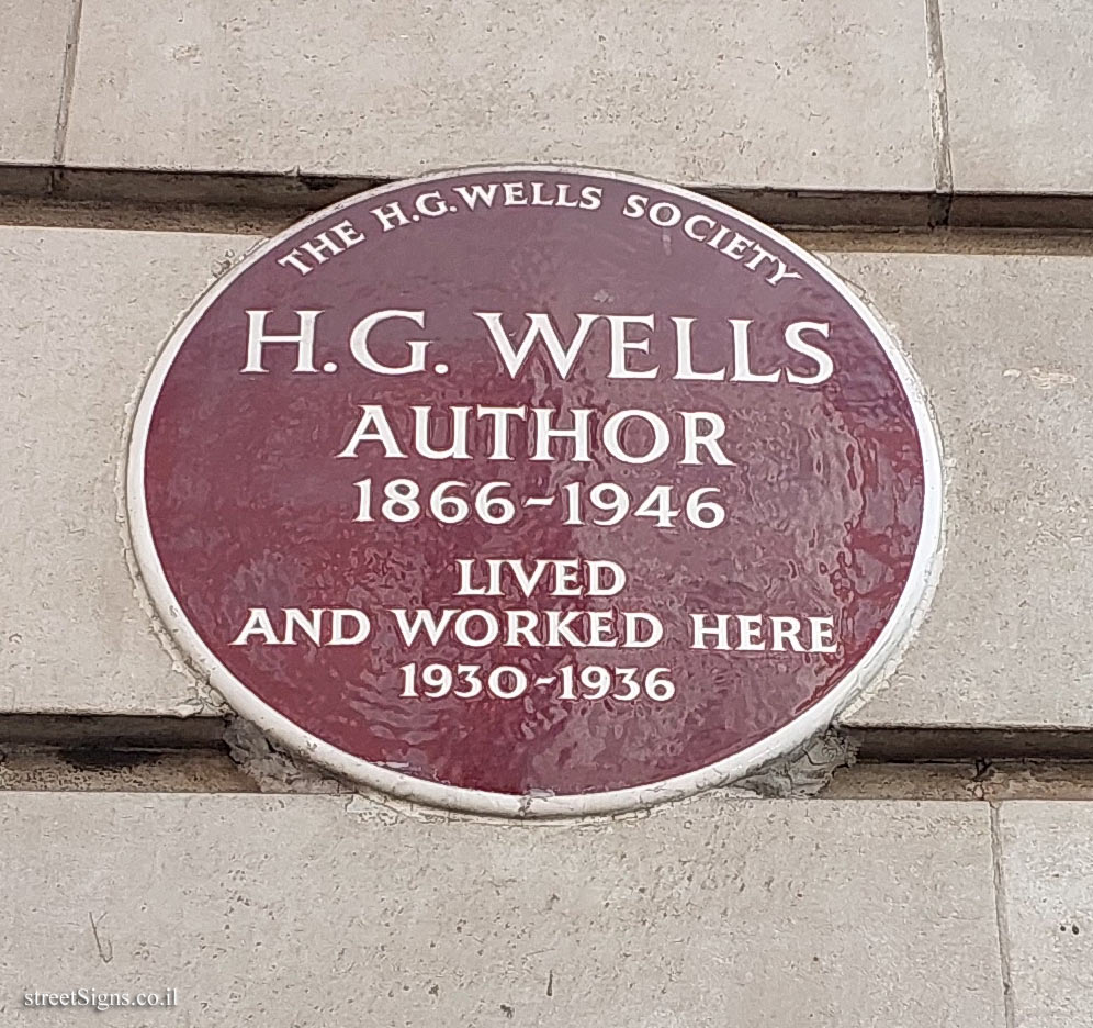 London - A sign where the writer H.G. Wells lived