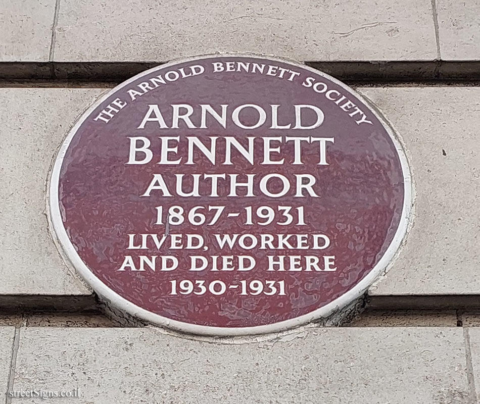 London - A sign where the writer Arnold Bennett lived