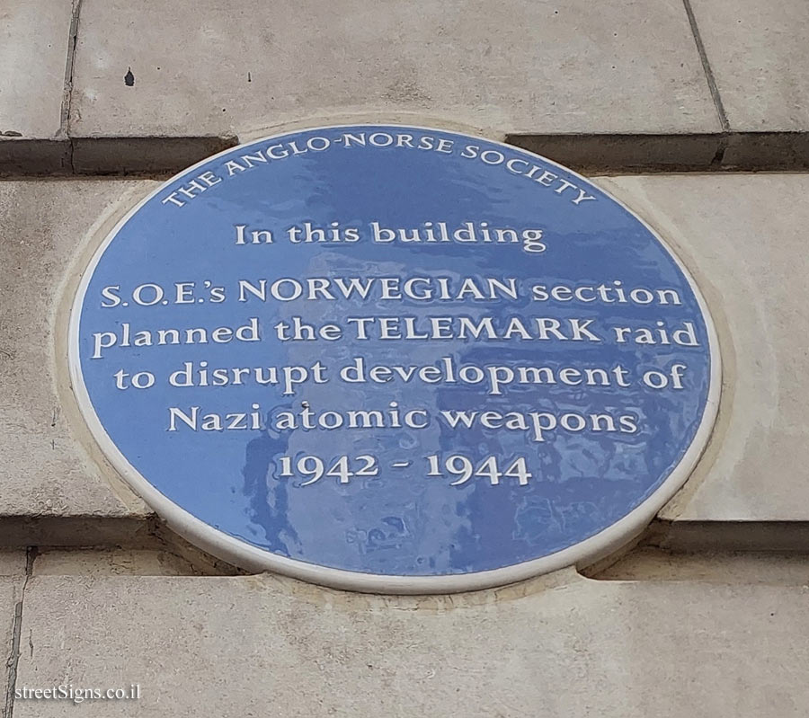 London-A sign at the place where the attack on the heavy water facilities in Norway was planned