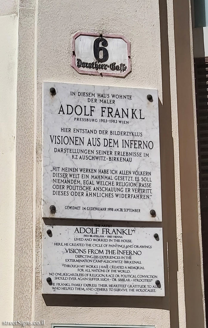 Vienna - commemorative plaque in the place where the painter Adolf Frankl lived