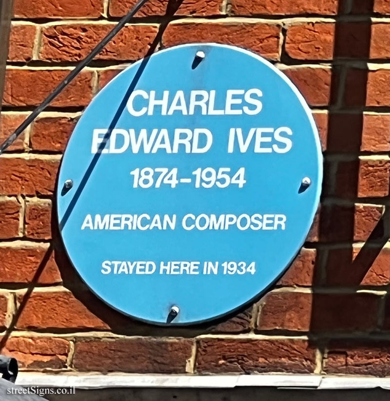 London - A sign where the composer Charles Ives was staying