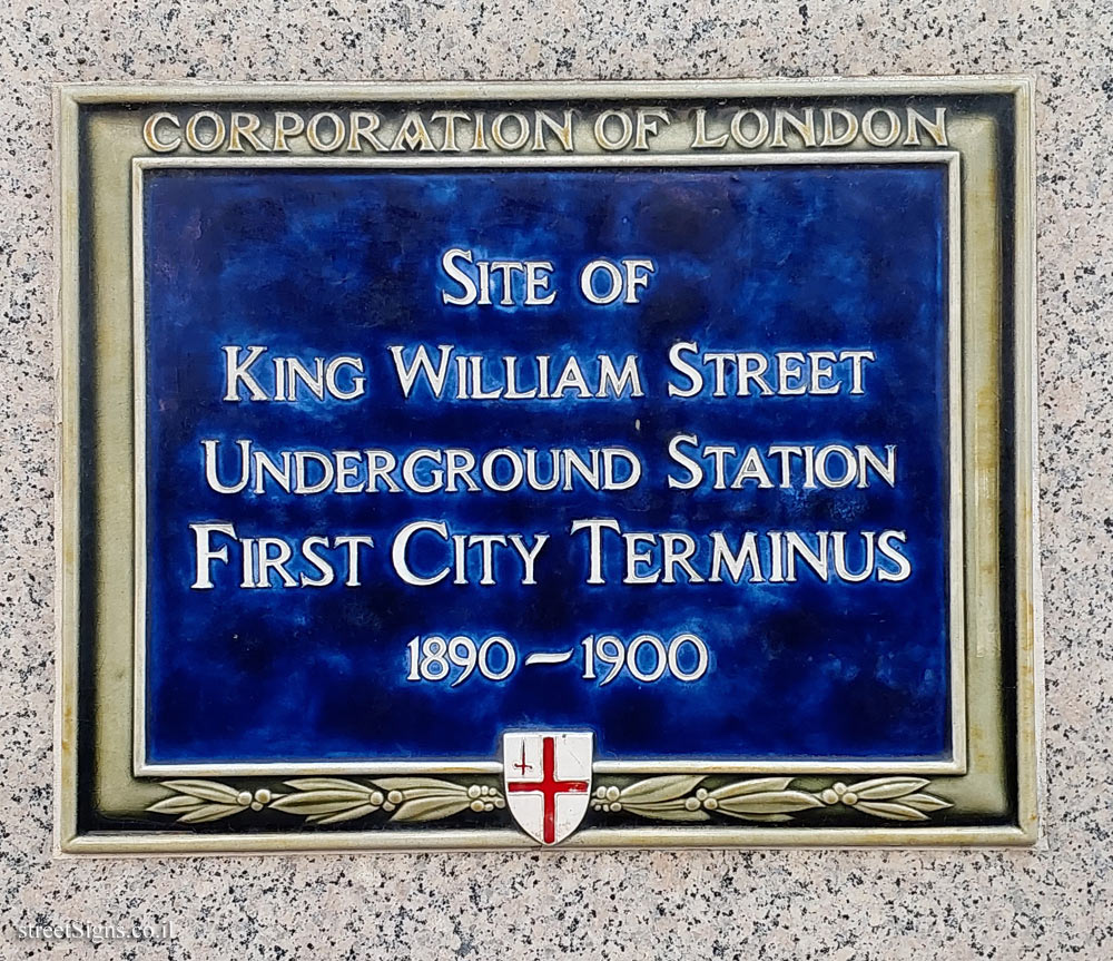 London - Commemorative plaque at the site of the "King William" subway station
