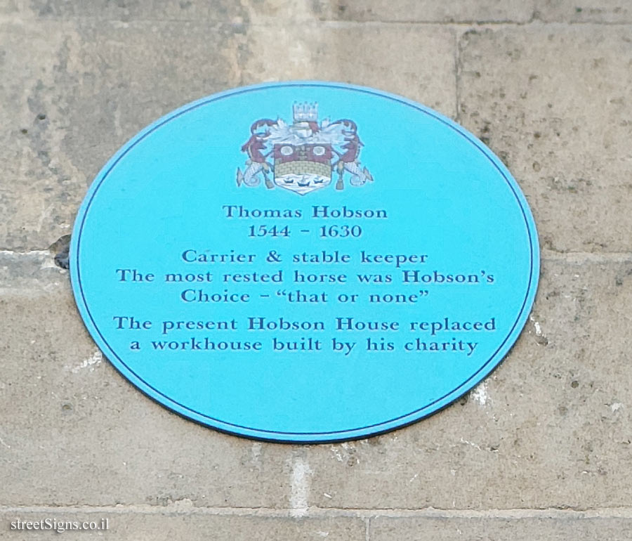 Cambridge - Commemorative plaque on the site of Thomas Hobson’s house
