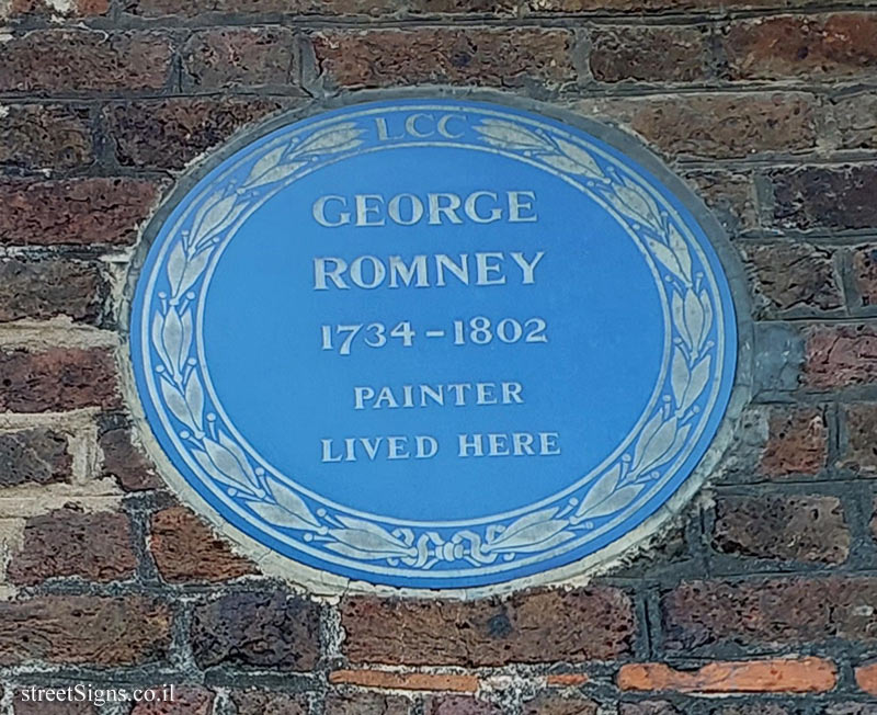 London - Hampstead - commemorative plaque in the place where the painter George Romney lived