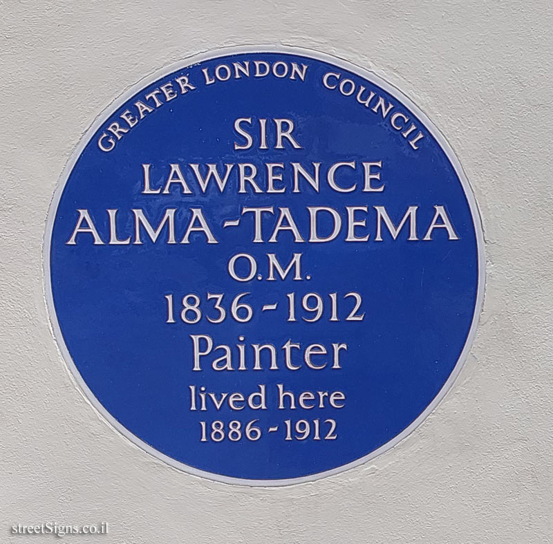 London - commemorative plaque at the place where the painter Lawrence Alma-Tadema lived