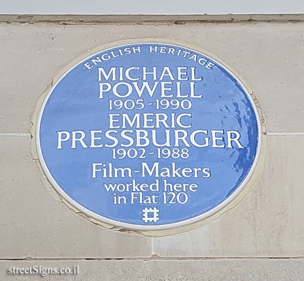London - Plaque at the place where filmmakers Michael Powell and Eric Pressburger worked