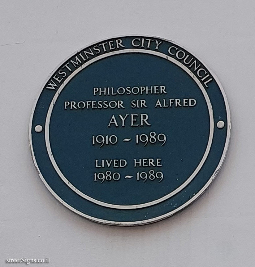 London - commemorative plaque at the place where the philosopher Alfred Jules Eyre lived
