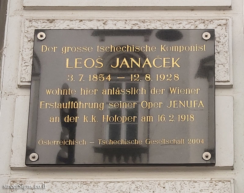 Vienna - commemorative plaque at the place where the composer Leoš Janáček was hosted
