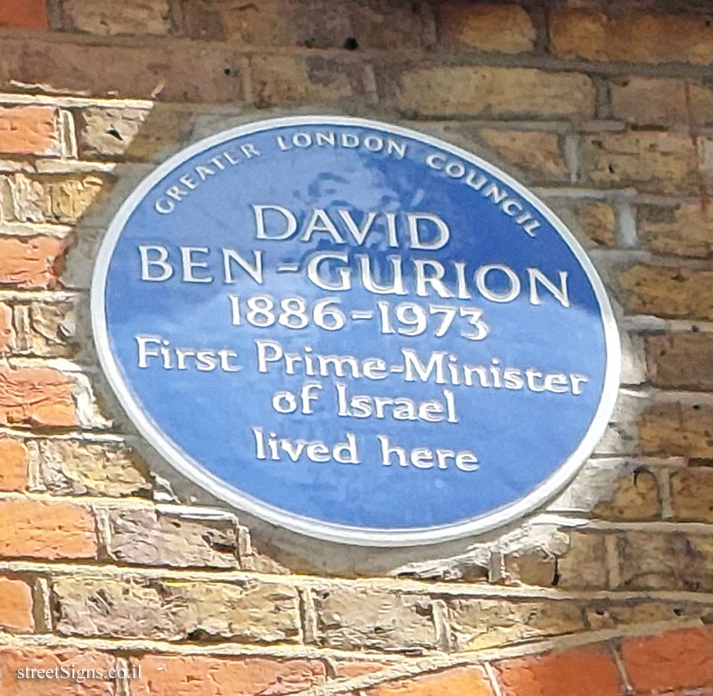 London - commemorative plaque at the place where the statesman David Ben-Gurion lived