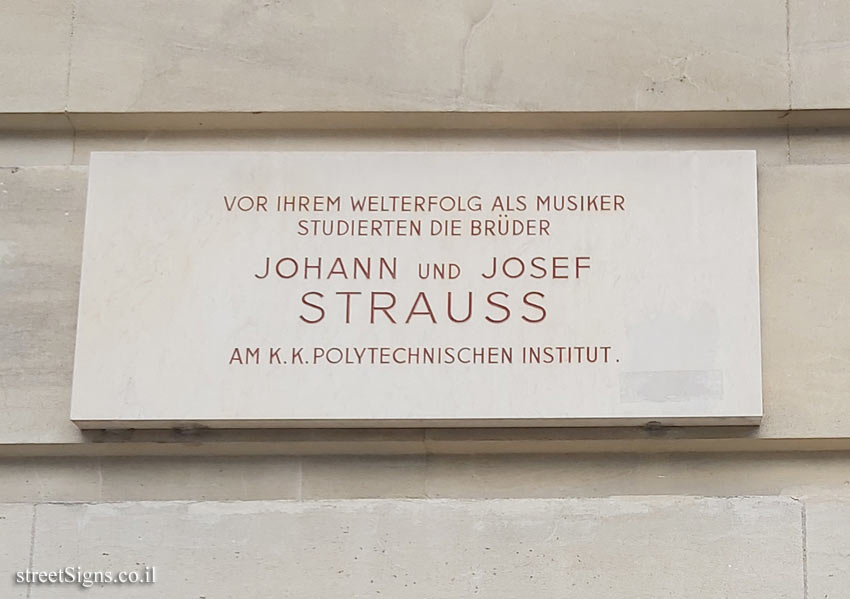 Vienna - commemorative plaque in the place where the brothers Johann and Josef Strauss studied
