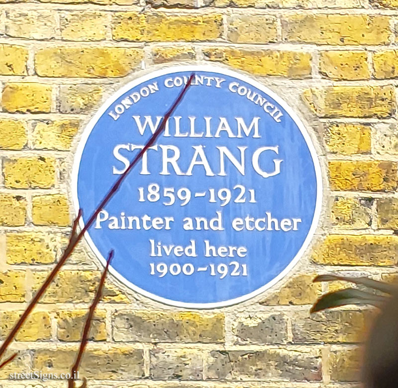 London - commemorative plaque at the place where the painter William Strang lived