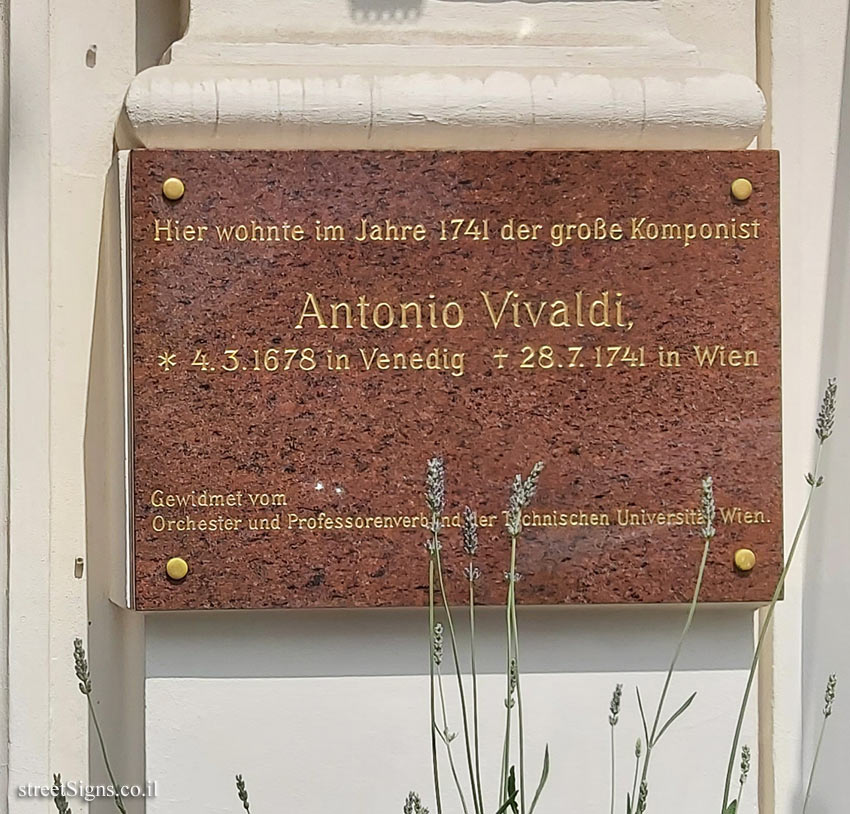 Vienna - a memorial plaque in the place where the composer Antonio Vivaldi lived