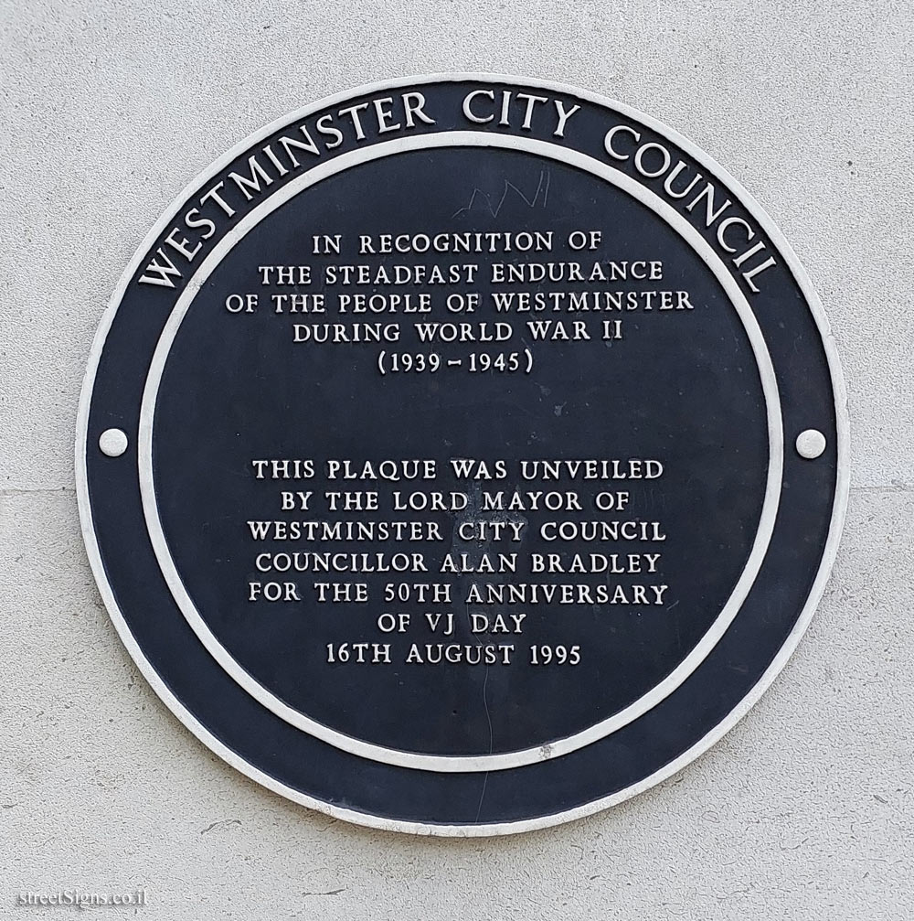 London - Commemorative plaque for the steadfast stand of the people of Westminster in WWII