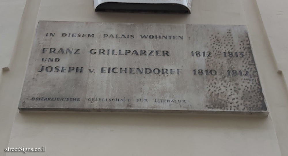 Vienna - commemorative plaque where Franz Grillparzer and Joseph von Eichendorff lived