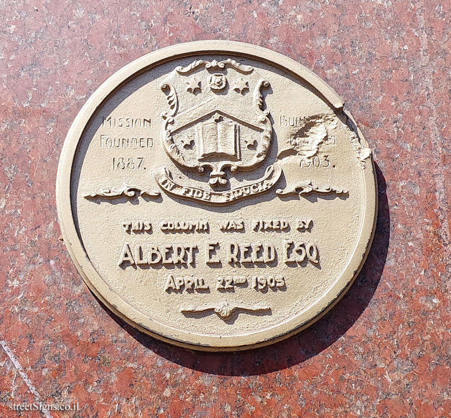 London - Commemorative plaque on a pillar in the Leysian Mission