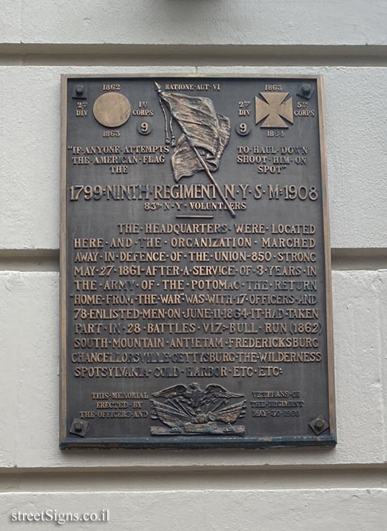 New York - Memorial plaque to the Ninth Regiment