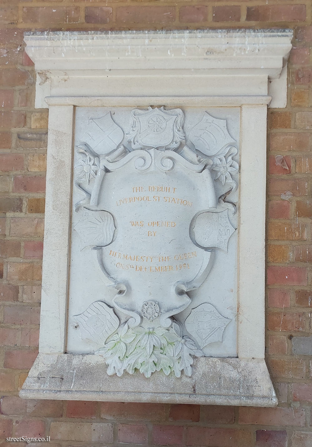 London - Plaque commemorating the rebuilding of Liverpool station