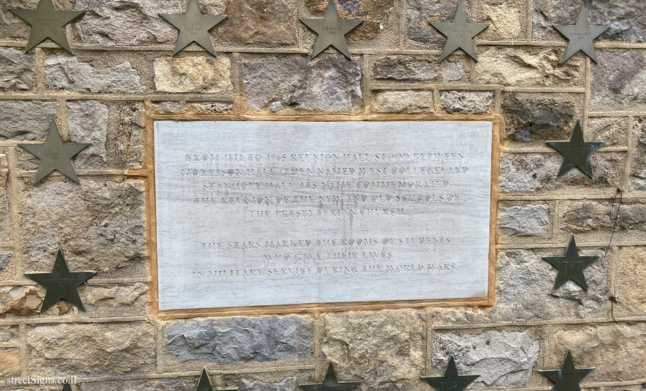 Princeton University - Reunion Hall commemorative plaque