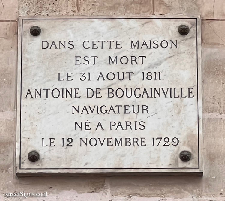Paris - the house where the explorer Louis Antoine de Bougainville lived and died