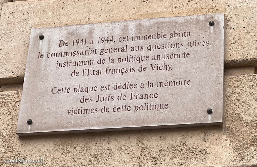Paris - the place where the Commissariat-General for Jewish Affairs was located
