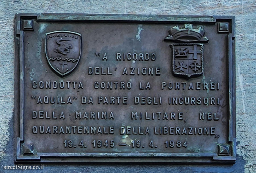 Genoa - commemorative plaque for the anniversary of the attack on the Aquila aircraft carrier