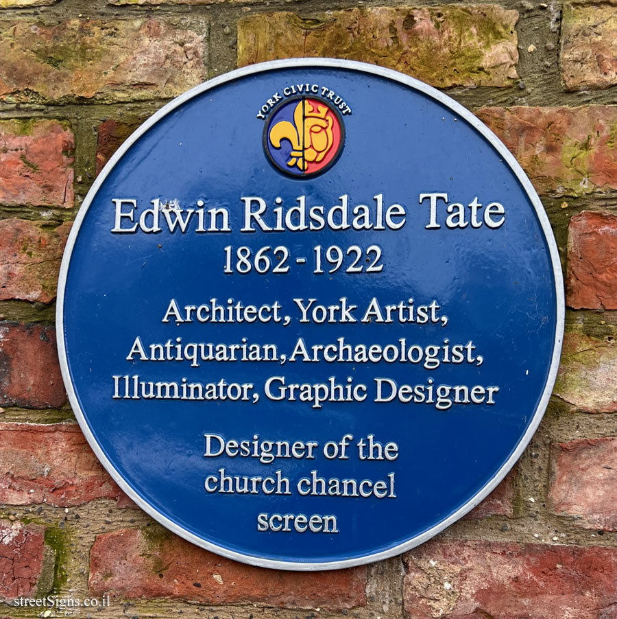 York - Plaque commemorating architect E. Ridsdale Tate