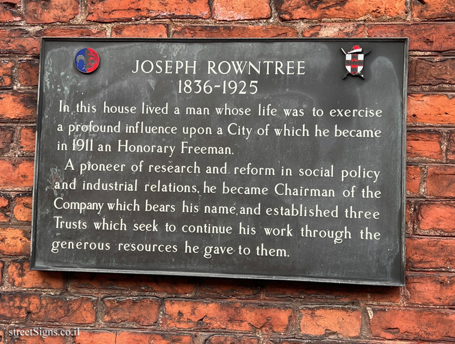 York - A commemorative plaque in the house where philanthropist Joseph Rowntree lived