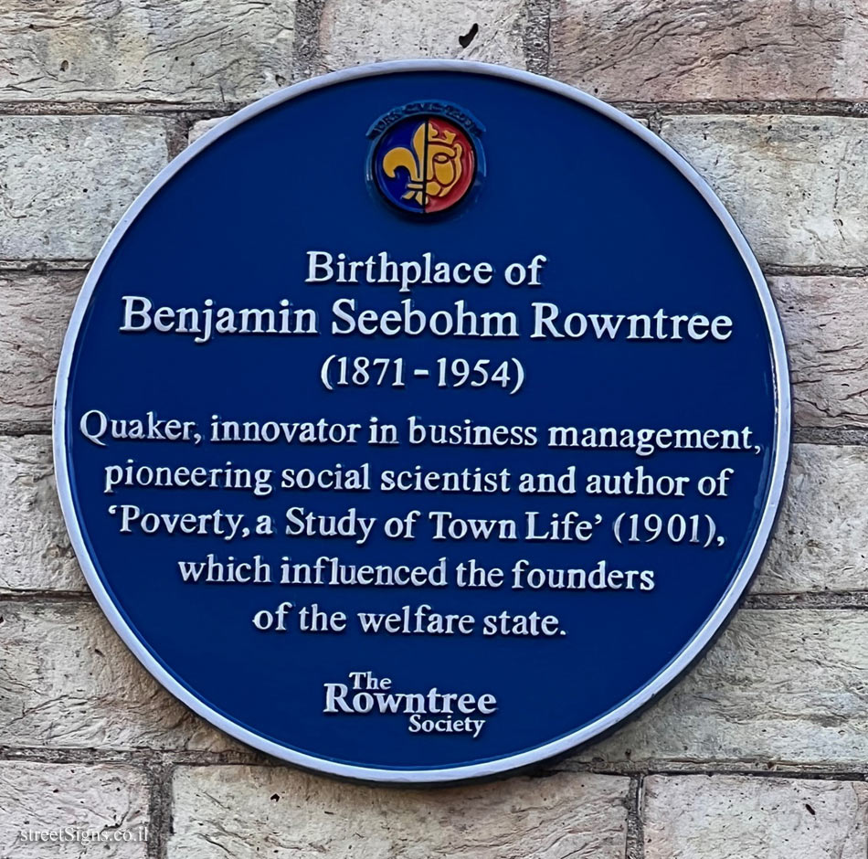 York - Commemorative plaque at Seebohm Rowntree’s birthplace