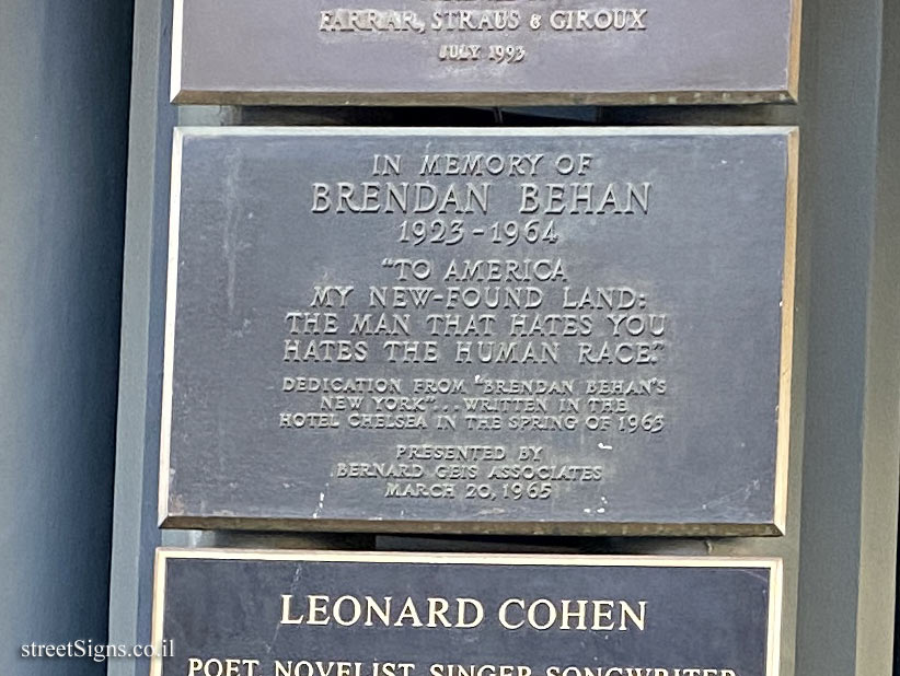 New York - Chelsea Hotel - Poet Brendan Behan